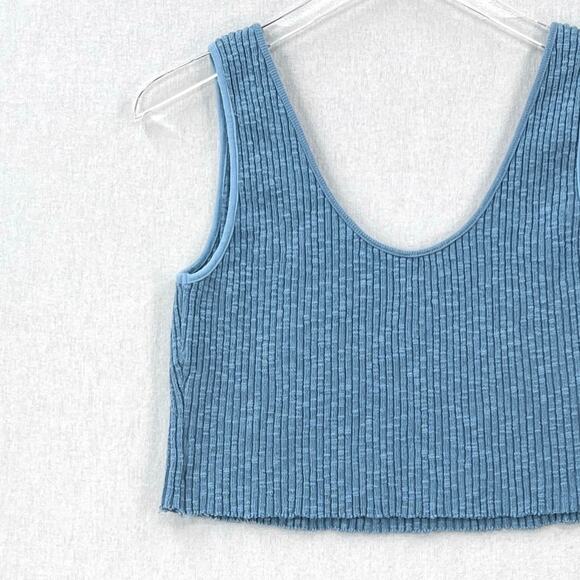 ENZA COSTA Rib Sweater Knit Cropped Tank Womens Medium Blue Stretch Wide Strap - Picture 8 of 13